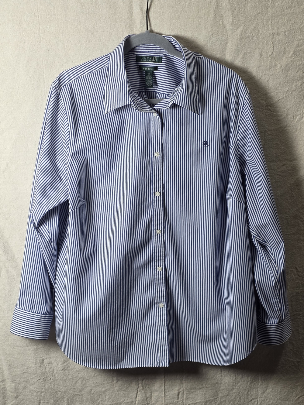 Ralph Lauren Navy and White Vertical Stripe Button-Down Shirt